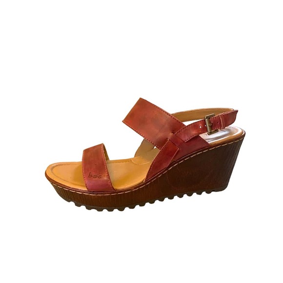 Born Shoes - Born Cherry Cherry Red Leather Strappy Wedge Sandals Comfort Shoes Size 11